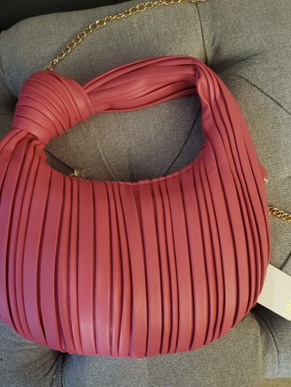 Urban Expressions Stylish Pink Pleated Vegan Leather Knot-Handle Mini Hobo Bag